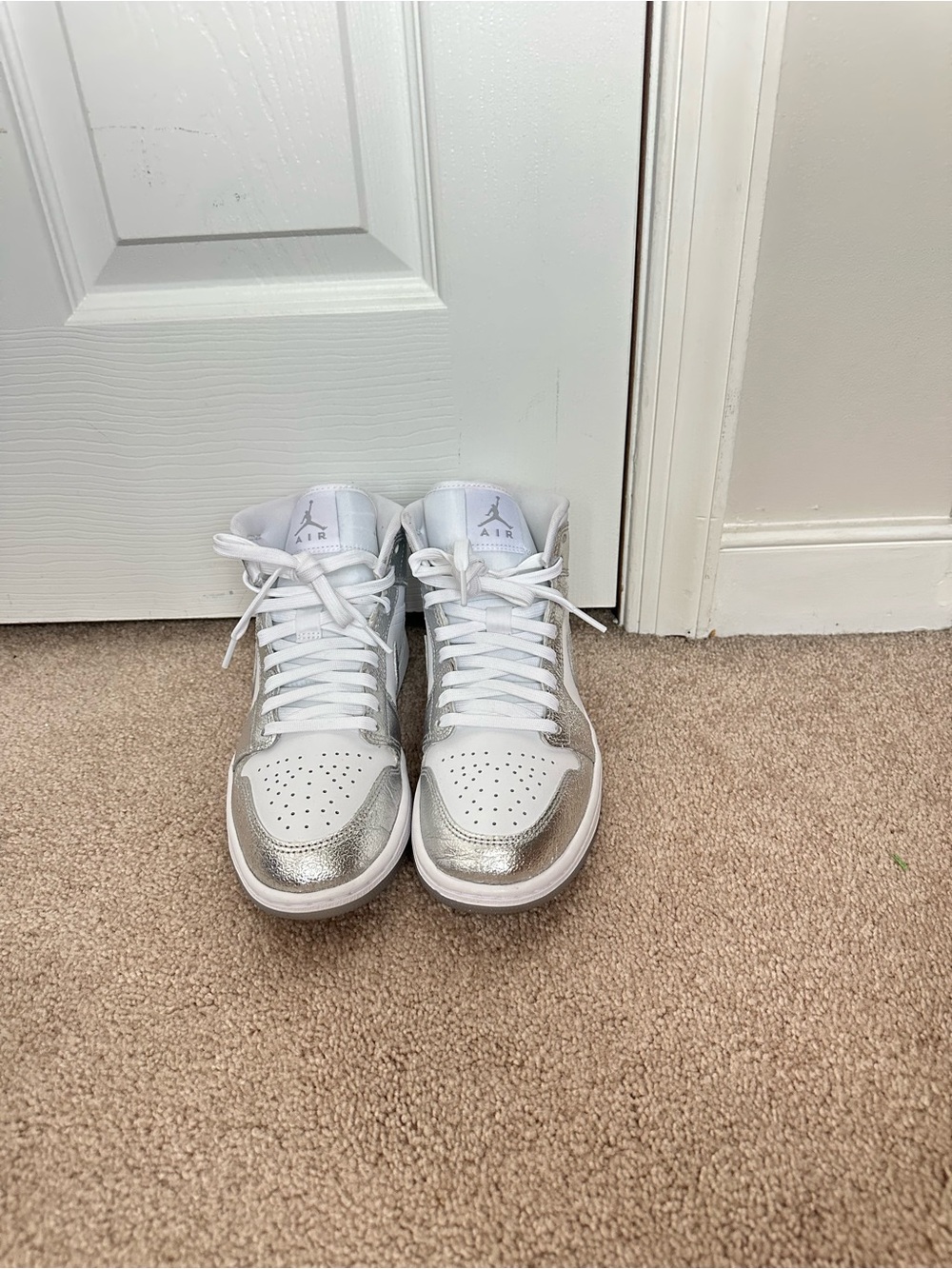 Jordan High-Top Sneakers in White and Silver - Picture 5 of 8